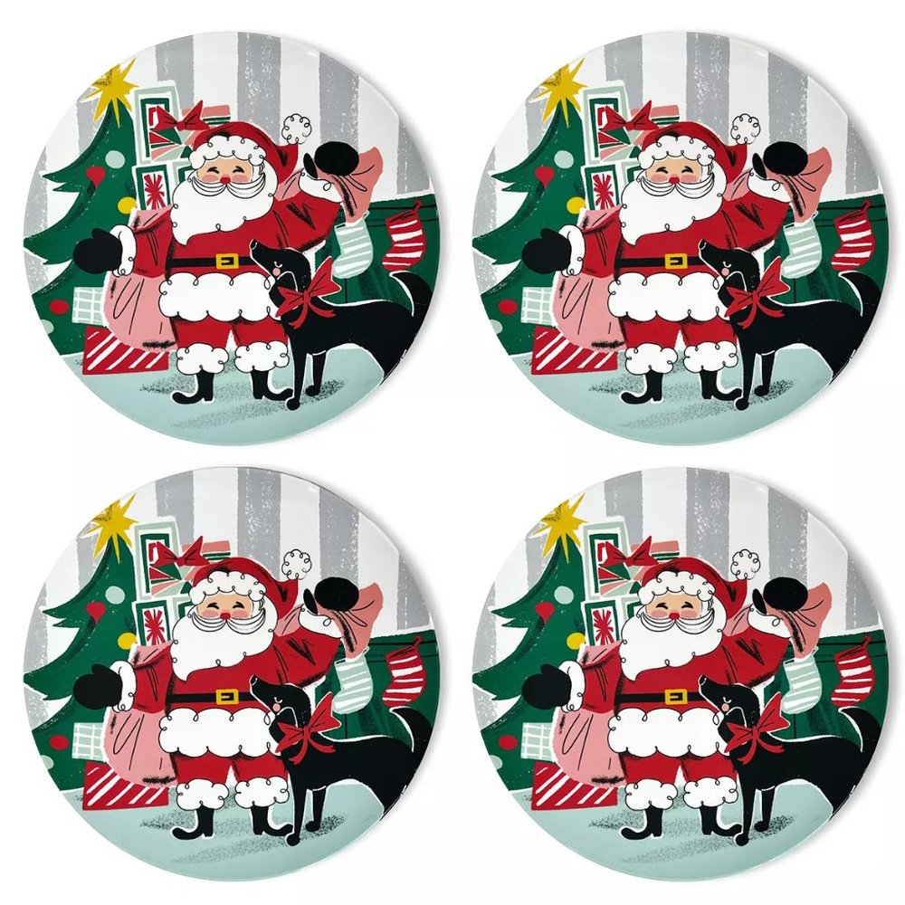 NWT 4-Pc Christmas Holiday Merry Merry Santa Dinner plates